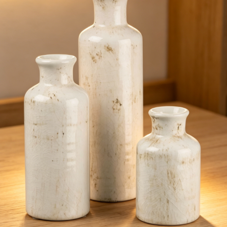 White Ceramic Vase Set – Farmhouse Style – Suitable for kitchens, bedrooms, living rooms, bathrooms, and as centerpieces on bookshelves