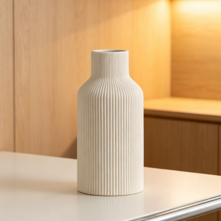 8-inch White Ceramic Vase – Minimalist Modern – Small Reed Vase – Suitable for tabletops, bookshelves, fireplace mantels, and entryway decorations